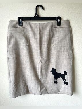 Trina Turk Beige Pencil Skirt with Black Poodle Applique